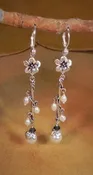 Forget-Me-Not Flower &amp; Pearl Long Dangle Lever Back Earring