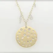 14K Baguette & Round Diamond Brushed Disc Necklace