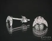 10k White Gold Lab Created .11ctw Diamond Crescent Moon Stud Earrings p14995