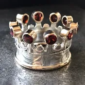 Gold and Silver Crown  Ring with Garnet Gemstones — Ladysmith Jewelry