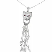 0.06 ct Ruby Round & 1.22 ctw White Diamond Round 18K White Gold Necklace Length 18