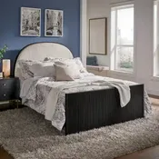 Black / Gray Fabric Headboard Queen Bed, Fits 1–2