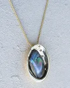 14K Yellow Gold Abalone Shell with Rare Green Abalone Pearl Pendant