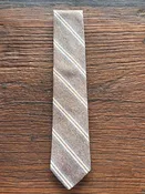 100% SILK BROWN AND BLUE STRIPE WOVEN TIE, THE LABEL