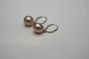 14 Karat White Gold 2 Oval Peach Colored Pearl  Drop Earrings