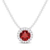 10k White Gold Ruby Necklace with Diamond Halo