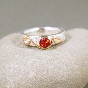 "Botanical Leaf Spiral Ring" with Oregon Sunstone