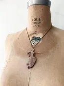1950s Vintage Hand Carved Abalone Dancing Hula Woman Necklace