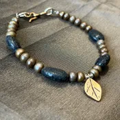 Ancient Bronze Beaded Woman's Bracelet With Leaf