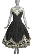 1950s Black Soutache Cotton Circle Skirt & Top, Size-2