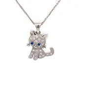 14K White Gold Cat Pendant Necklace with Sapphires & Diamonds