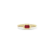 14K Emerald-Cut Ruby Bezel Pavé Diamond Band Ring