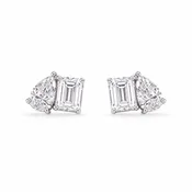 Emerald Round Diamond Stud Earrings White Gold