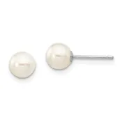 14K White Gold 5-6mm White Round Freshwater Cultured Pearl Stud Post Earrings
