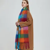 Chunky Plaid Scarf with Fringe