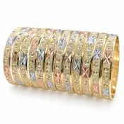 Gold Plated Dozen Bangle, Diamond Cutting Finish, Tricolor, 03.08.0088.01 (06 MM Thickness, Size 1 (1.50 Diameter))