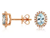 DIAMOND AND AQUAMARINE ROSE GOLD EARRINGS