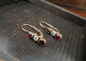 Vintage Bezel Set Diamond and Garnet Leverback Earrings Gilt Sterling