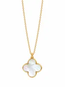 14K Yellow Gold Mother of Pearl Clover Necklace