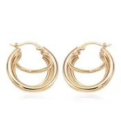 14k Solid Gold Hollow Triple Hoops