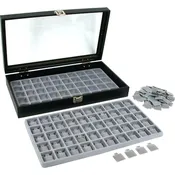 100 14K Gold Puff Earring Cards Display Glass Lid Case