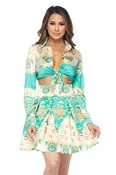 Goddess Teal Gold 2 Piece Skirt Set