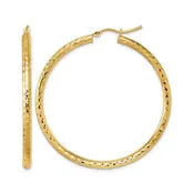 10K 3mm Diamond-Cut Large Round Hoop Earrings