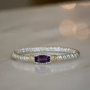 14ky/Sterling Silver Amethyst Closed Bangle Bracelet