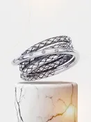 3 Row Sterling Traversa Band Ring with Diamonds in Shiny Crossover
