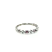 10k White Gold Stackable Ring with Purple-Pink Tourmaline and Diamonds