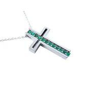 0.50 ct. Real Colombian Emerald Cross Pendant Necklace 14K