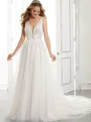 Amanda – A-Line Wedding Dress with Crystal & Chalk White Beading on Lace Bodice by Morilee