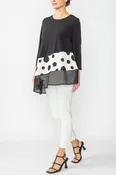 Black Asymmetrical Polka Dots Contrast Top