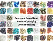 100pcs Natural Gemstone 6mm Round Bead Pack Smooth Loose Healing Power Crystal Bead Jewelry Making Bracelet DIY Sold by PCS