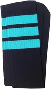 Kids Black tube socks with Aqua stripes style 1
