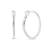 14K White Gold Diamond Classic Slim Hoop Earring