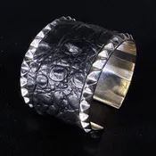 Silver Cuff w Pyramids &amp;amp; Black Crocodile