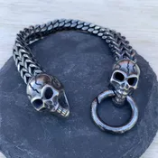 2 Skull Heads Bracelet - Galvanized - 1/2 inch wide - B10