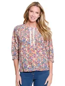 3/4 Puff Sleeve Raglan Button Front Woven Top