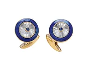 18kt Gold Round Crystal Cufflinks with Sapphire Center