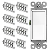 15 Amp Decorator Switch, Single Pole, Residential Grade, 120/277V, White, 40 Pack