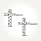 14KT White Gold Cross Stud Earrings 0.14 CT. T.W.