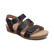 Aetrex Women’s Lilly Adjustable Quarter Strap Sandal Black Cutout