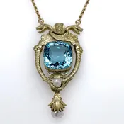 18K Gold Egyptian Revival Aquamarine Pendant Necklace — David Reynolds Jewelry and Coin