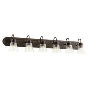 Quorum Six Light Vanity in Oiled Bronze|Clear Seeded from the Campbell collection - 5094-6-286