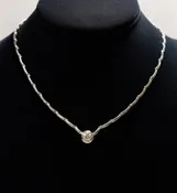 14K White Gold Diamond Necklace Modern Bezel-Set Design