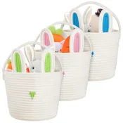 3 Pcs Easter Bunny Basket with Rabbit Ears Easter Egg Basket with Handle Woven Empty Easter Hunt Basket for Kids Toddler Baby Newborn Gifts Stuffer Candy Toy Storage Party Supplies, 12 x 9 Inch