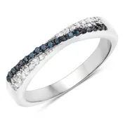 0.20 Cttw Round Teal Blue & White Diamond Pavé Rhodium Plated Silver Wave Band Ring