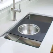18" Cutting Board in Black with Stainless Steel Colander and Mixing Bowl (MIX-11-SET-BL) - Workstation Sink Accessories