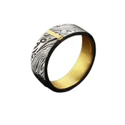 Damascus Steel Band with 18K Gold Inlay and 22K Lining